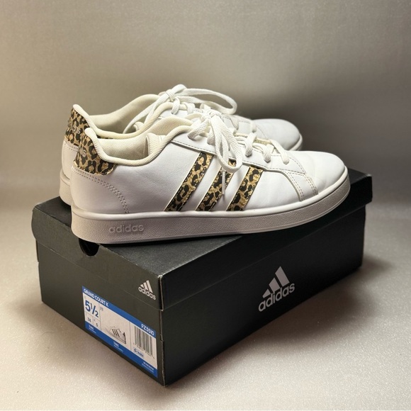 adidas Other - Adidas Grand Court K Shoes White Leopard / Leopard Girl's Sneakers